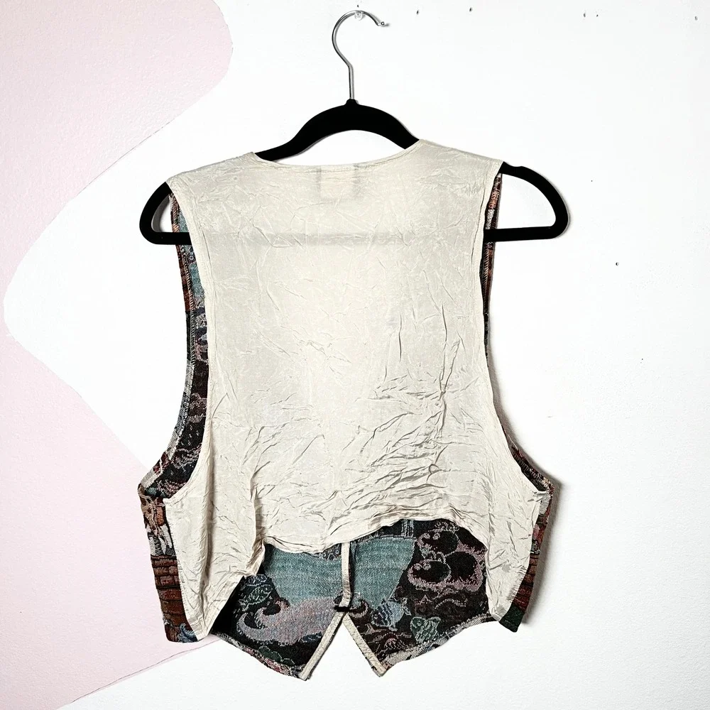 Vintage Vest Womens Large Facets by Mirrors Noah's Ark Tapestry Animal Print 90s - Picture 2 of 7